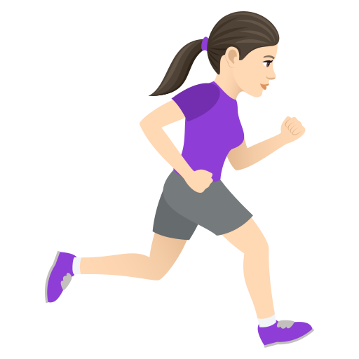 Woman Running Facing Right: Light Skin Tone on JoyPixels