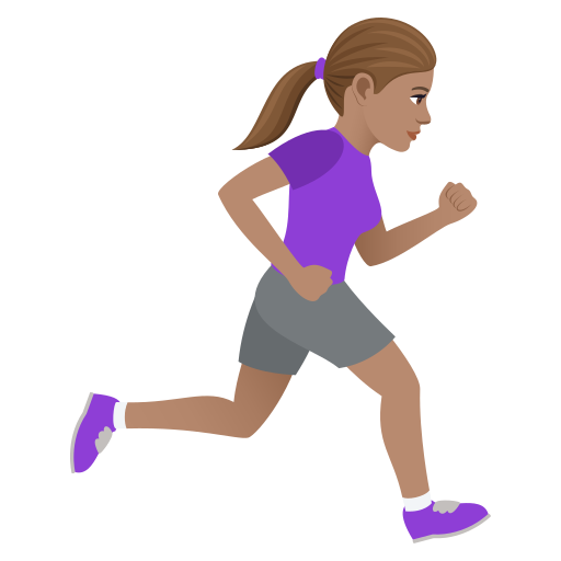 Woman Running Facing Right: Medium Skin Tone on JoyPixels