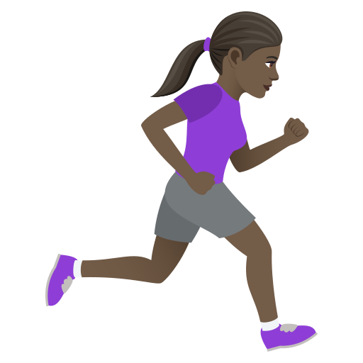 Woman Running Facing Right: Dark Skin Tone on JoyPixels