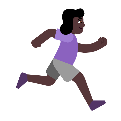 Woman Running Facing Right: Dark Skin Tone on Microsoft Fluent
