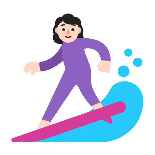 Woman Surfing: Light Skin Tone on Microsoft Fluent