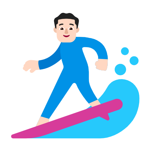 Man Surfing: Light Skin Tone on Microsoft Fluent
