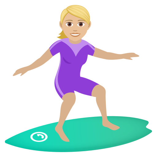 Woman Surfing: Medium-Light Skin Tone on JoyPixels
