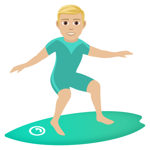 Man Surfing: Medium-Light Skin Tone on JoyPixels