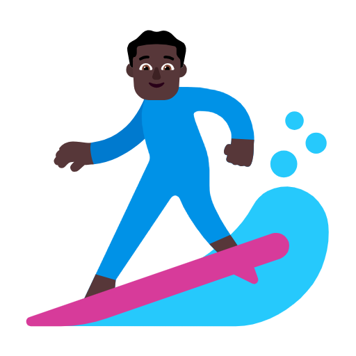 Man Surfing: Dark Skin Tone on Microsoft Fluent