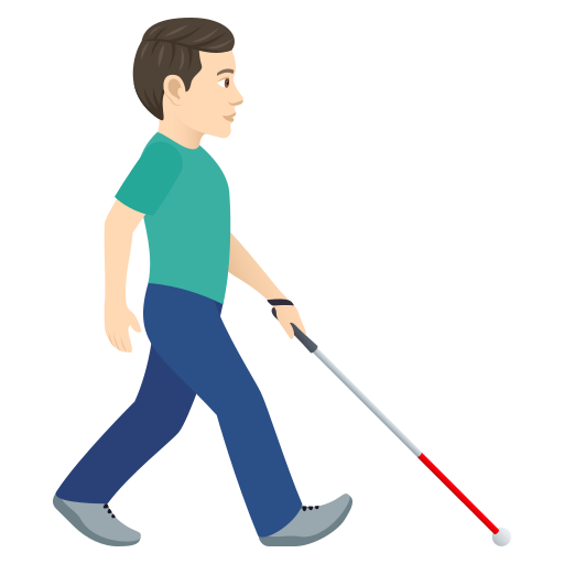 Man With White Cane Facing Right: Light Skin Tone on JoyPixels
