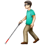 Man With White Cane: Light Skin Tone on WhatsApp