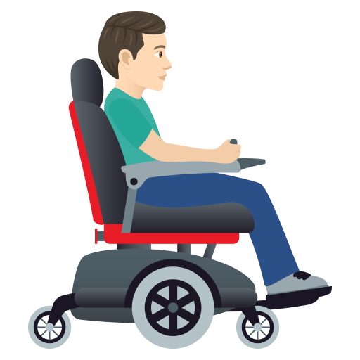 Man In Motorized Wheelchair Facing Right: Light Skin Tone on JoyPixels