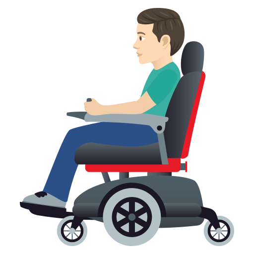 Man In Motorized Wheelchair: Light Skin Tone on JoyPixels