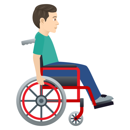 Man In Manual Wheelchair Facing Right: Light Skin Tone on JoyPixels