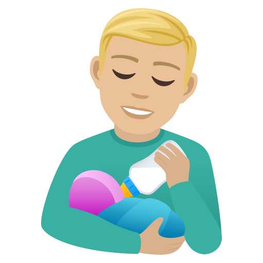 Man Feeding Baby: Medium-Light Skin Tone on JoyPixels
