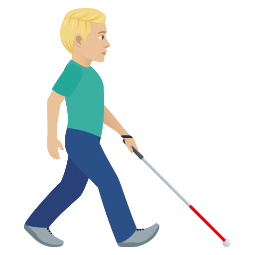 Man With White Cane Facing Right: Medium-Light Skin Tone on JoyPixels