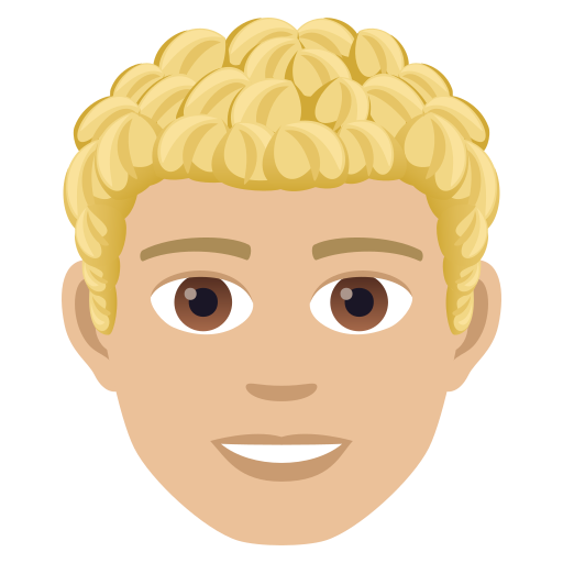 Man: Curly Hair: Medium-Light Skin Tone on JoyPixels