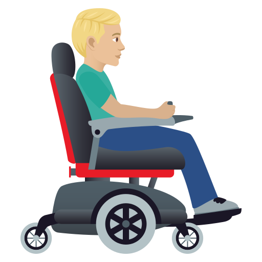 Man In Motorized Wheelchair Facing Right: Medium-Light Skin Tone on JoyPixels