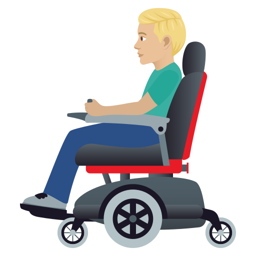 Man In Motorized Wheelchair: Medium-Light Skin Tone on JoyPixels