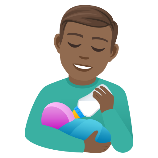 Man Feeding Baby: Medium-Dark Skin Tone on JoyPixels