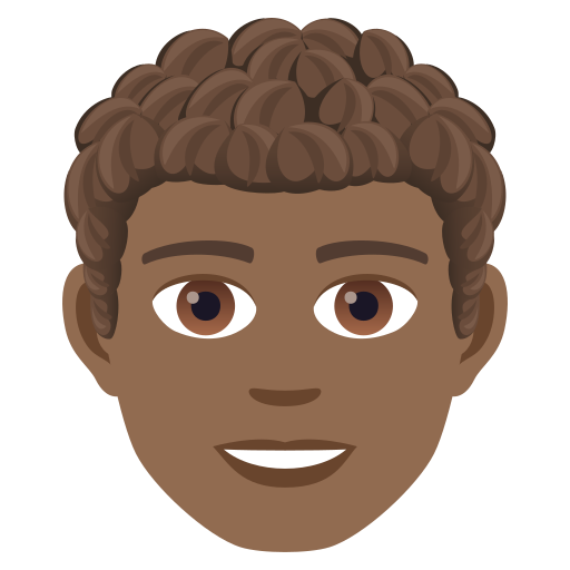 Man: Curly Hair: Medium-Dark Skin Tone on JoyPixels