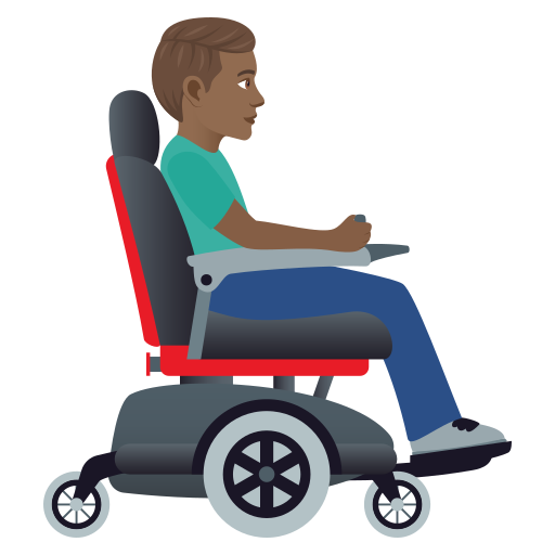 Man In Motorized Wheelchair Facing Right: Medium-Dark Skin Tone on JoyPixels