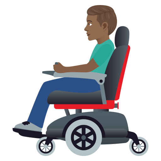 Man In Motorized Wheelchair: Medium-Dark Skin Tone on JoyPixels