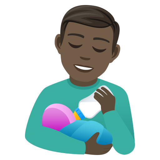 Man Feeding Baby: Dark Skin Tone on JoyPixels