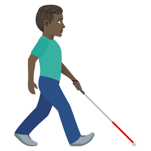 Man With White Cane Facing Right: Dark Skin Tone on JoyPixels