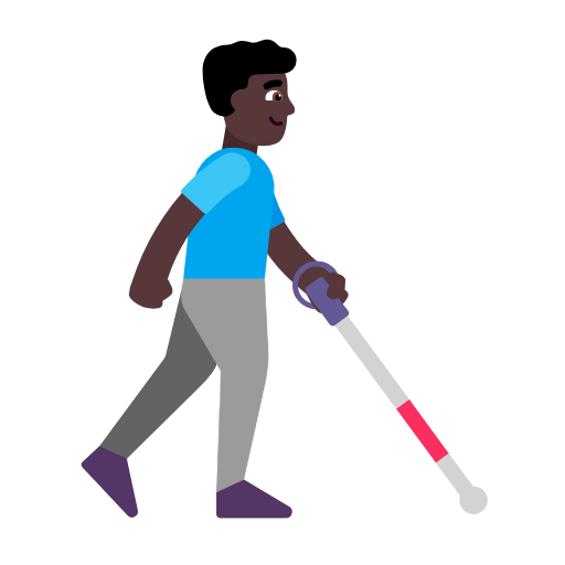 Man With White Cane Facing Right: Dark Skin Tone on Microsoft Fluent