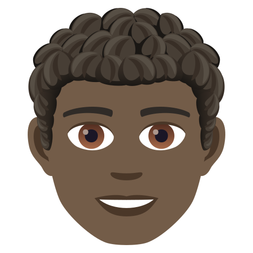 Man: Curly Hair: Dark Skin Tone on JoyPixels