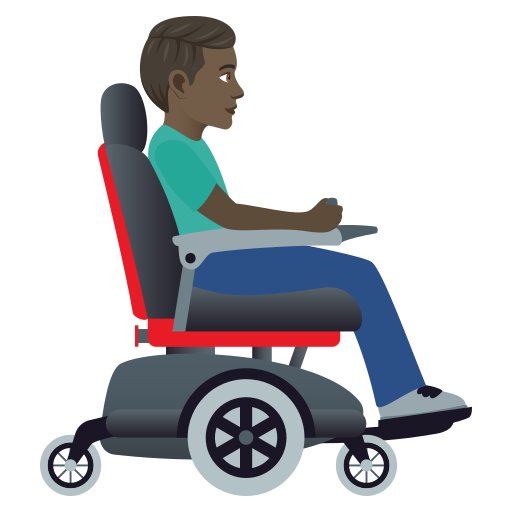 Man In Motorized Wheelchair Facing Right: Dark Skin Tone on JoyPixels