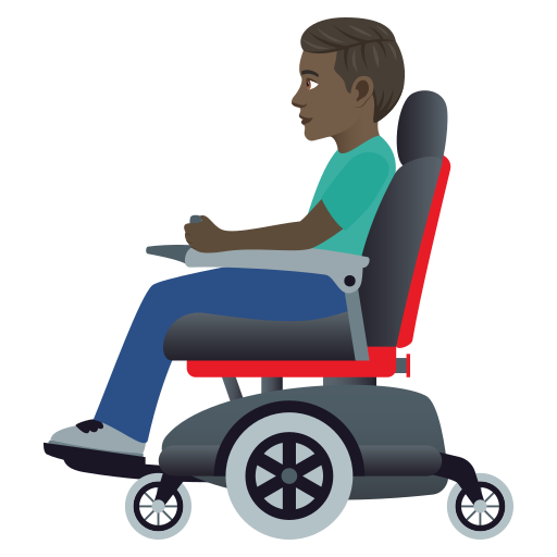 Man In Motorized Wheelchair: Dark Skin Tone on JoyPixels