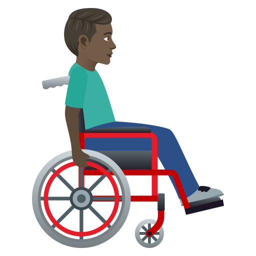 Man In Manual Wheelchair Facing Right: Dark Skin Tone on JoyPixels