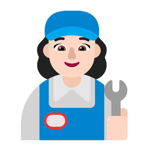 Woman Mechanic: Light Skin Tone on Microsoft Fluent