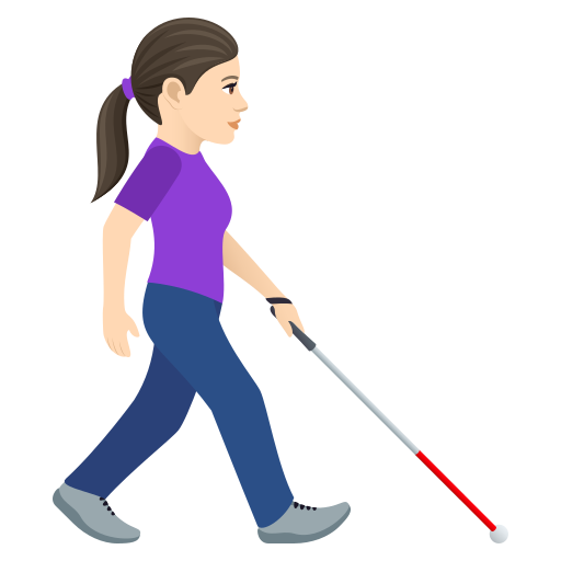 Woman With White Cane Facing Right: Light Skin Tone on JoyPixels