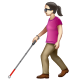Woman With White Cane: Light Skin Tone on WhatsApp