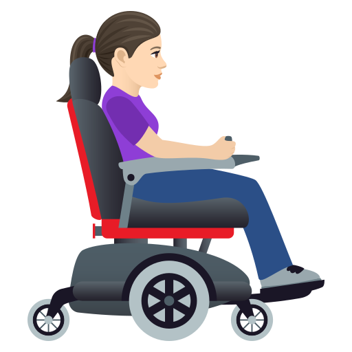Woman In Motorized Wheelchair Facing Right: Light Skin Tone on JoyPixels