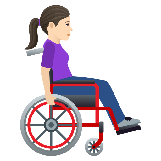 Woman In Manual Wheelchair Facing Right: Light Skin Tone on JoyPixels