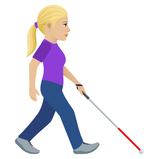 Woman With White Cane Facing Right: Medium-Light Skin Tone on JoyPixels
