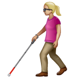 Woman With White Cane: Medium-Light Skin Tone on WhatsApp