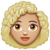 Woman: Curly Hair: Medium-Light Skin Tone on WhatsApp