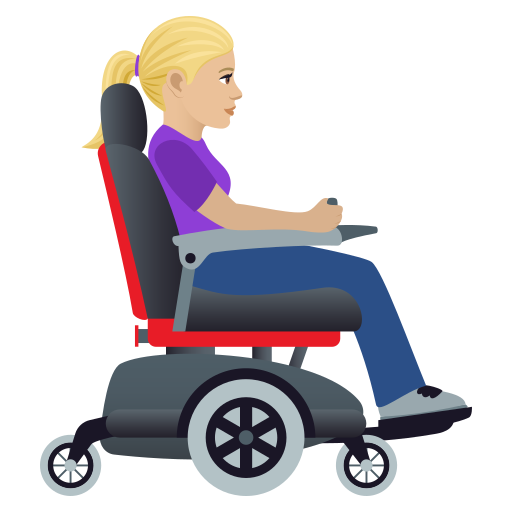Woman In Motorized Wheelchair Facing Right: Medium-Light Skin Tone on JoyPixels