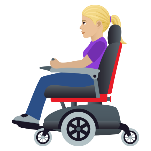 Woman In Motorized Wheelchair: Medium-Light Skin Tone on JoyPixels