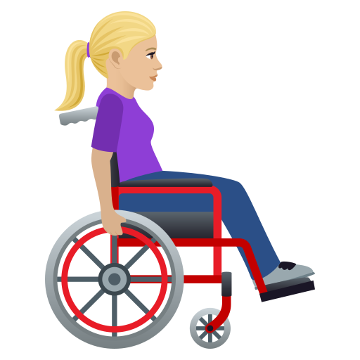 Woman In Manual Wheelchair Facing Right: Medium-Light Skin Tone on JoyPixels