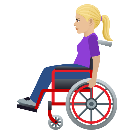Woman In Manual Wheelchair: Medium-Light Skin Tone on JoyPixels
