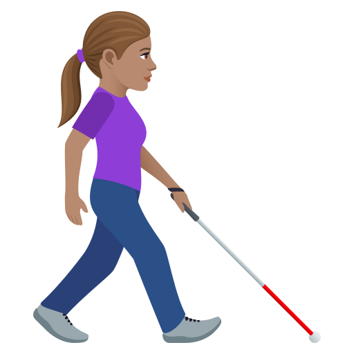 Woman With White Cane Facing Right: Medium Skin Tone on JoyPixels