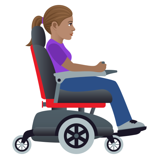 Woman In Motorized Wheelchair Facing Right: Medium Skin Tone on JoyPixels