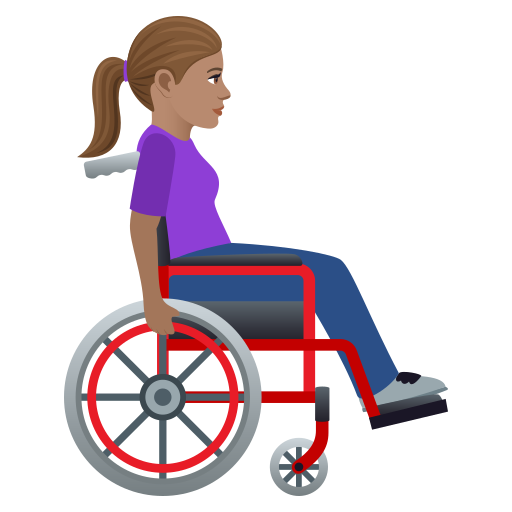Woman In Manual Wheelchair Facing Right: Medium Skin Tone on JoyPixels