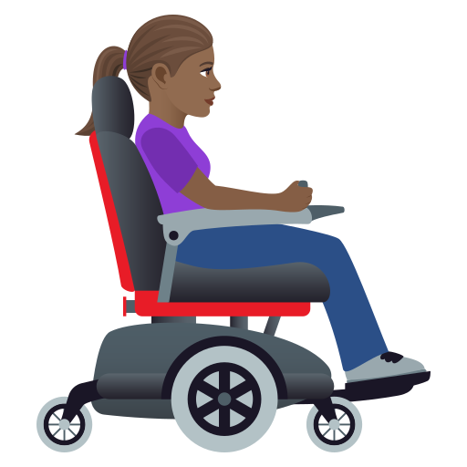Woman In Motorized Wheelchair Facing Right: Medium-Dark Skin Tone on JoyPixels