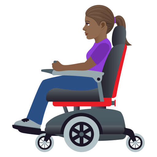 Woman In Motorized Wheelchair: Medium-Dark Skin Tone on JoyPixels