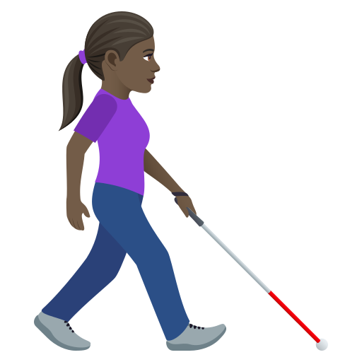 Woman With White Cane Facing Right: Dark Skin Tone on JoyPixels