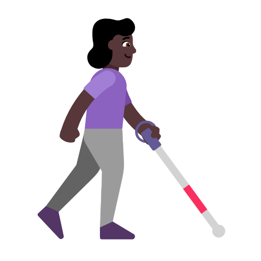 Woman With White Cane Facing Right: Dark Skin Tone on Microsoft Fluent