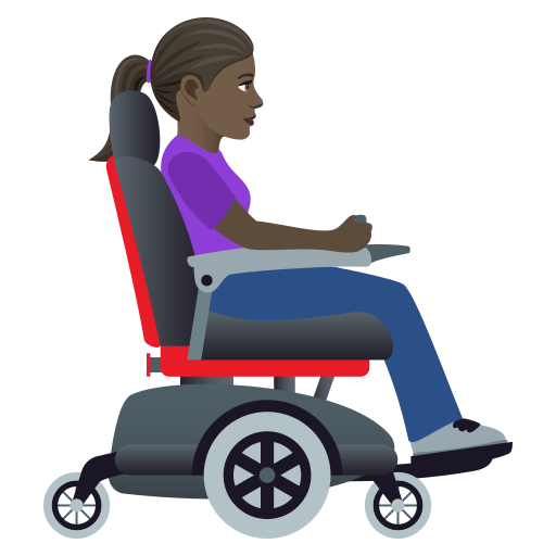 Woman In Motorized Wheelchair Facing Right: Dark Skin Tone on JoyPixels
